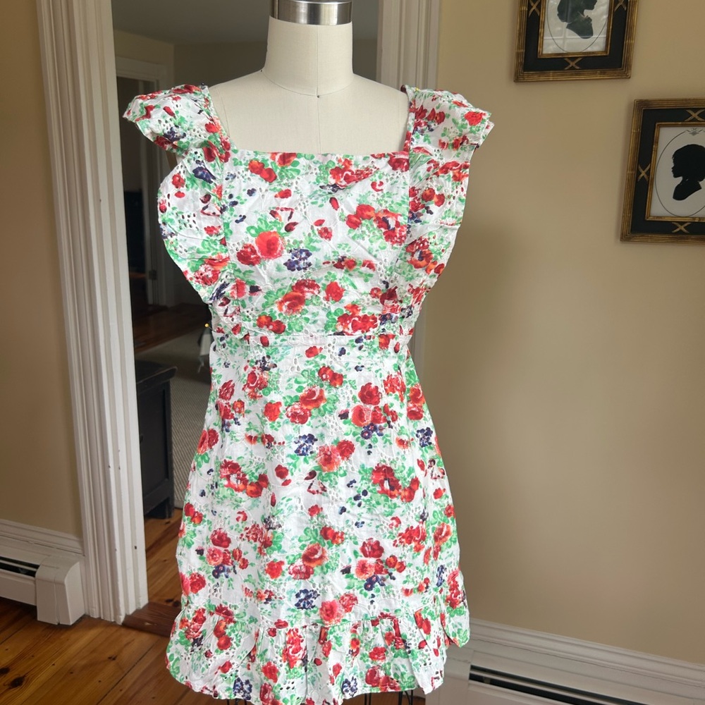 Blue Rain Floral Ruffle Dress